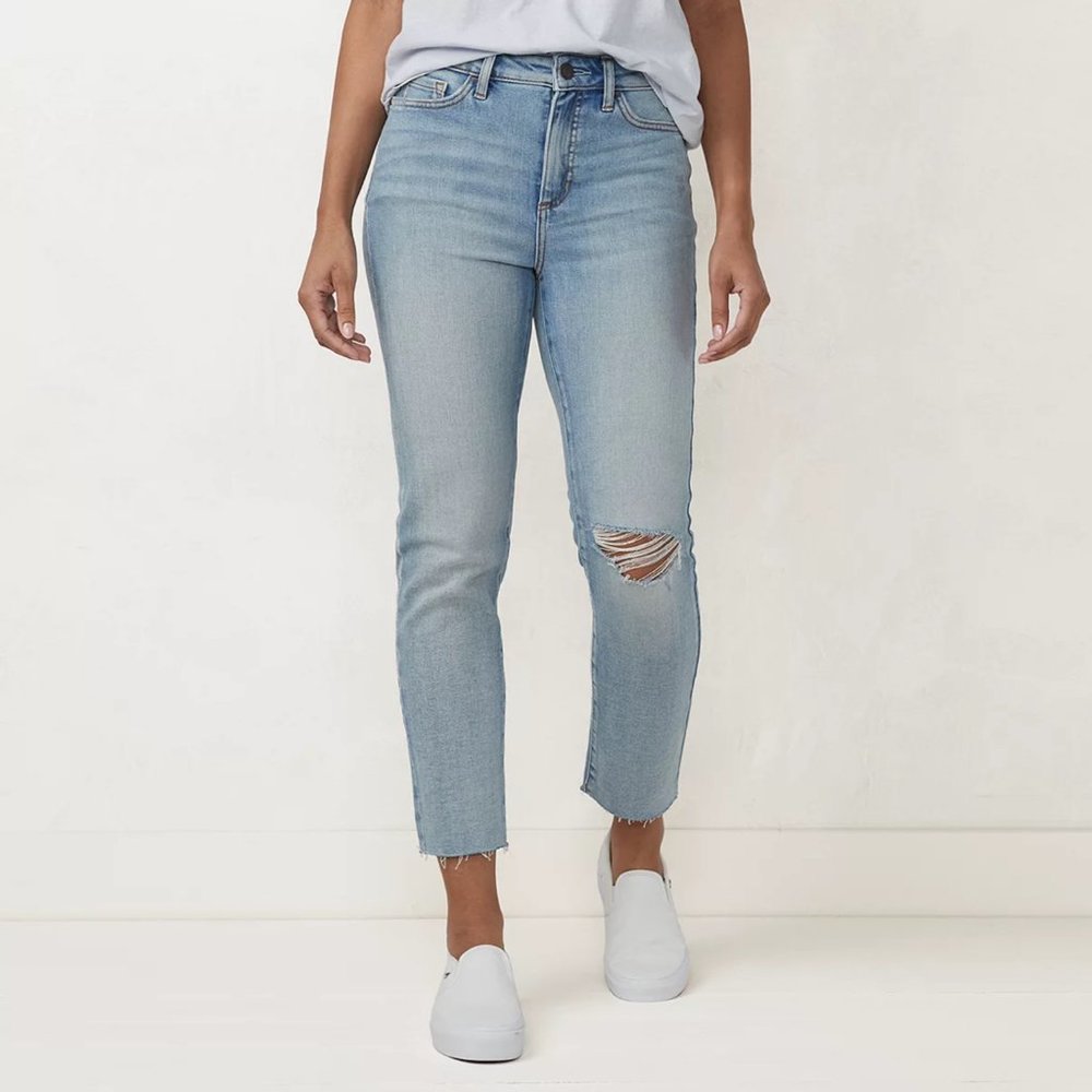 SOLD LC Lauren Conrad Womens High Waist Ripped Straight Leg Jeans Sz 14 NWT - Picture 4 of 10
